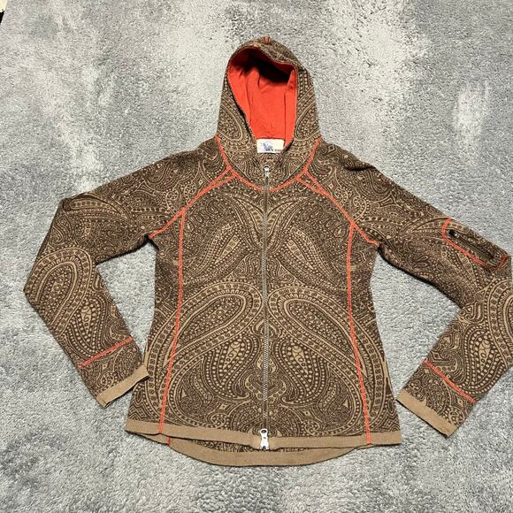 Title Nine Sweater Womens Medium Brown Full Zip Hooded Long Sleeves Paisley - Picture 1 of 8